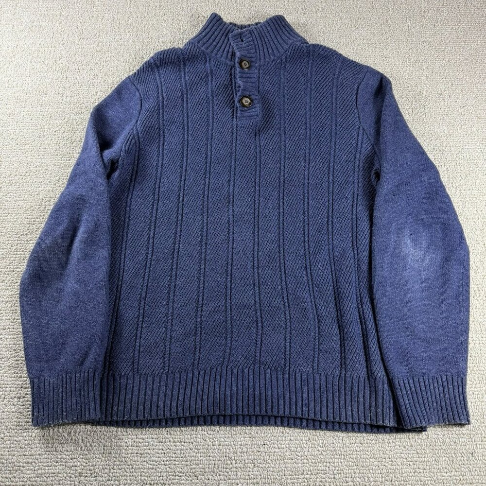 Banana Republic Ribbed Knit 1/4 Button Mock Neck Sweater Blue Men’s Size Large